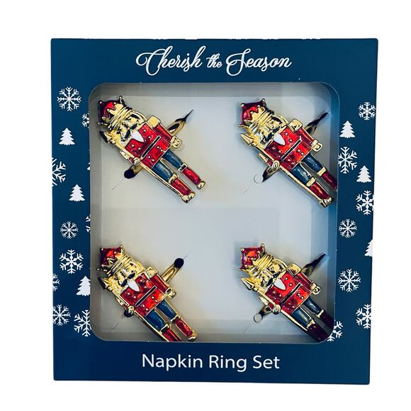 Christmas Nutcracker Napkin Rings Set of 4 Holiday Red Navy Gold 2.5in New - Picture 10 of 12